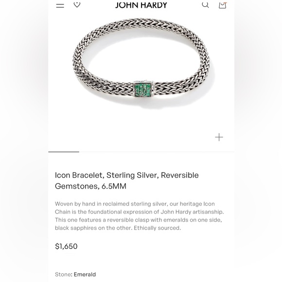 John Hardy REVERSIBLE 6.5mm Icon Silver Bracelet in Emerald & Black Sapphire - Picture 2 of 16